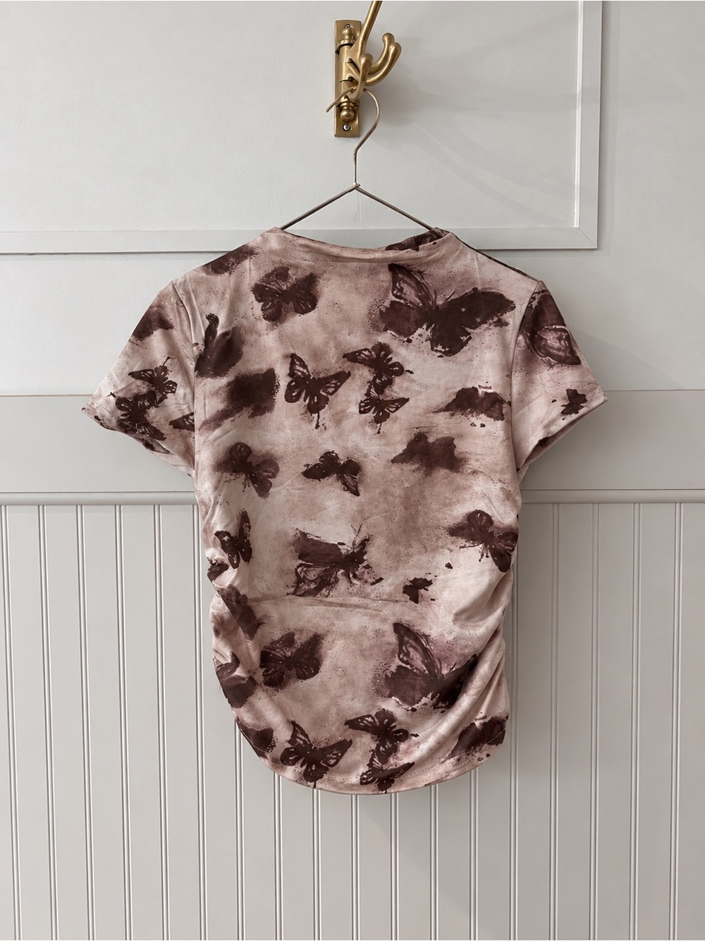 Butterfly Print Short Sleeve Tee - Taupe & Brown